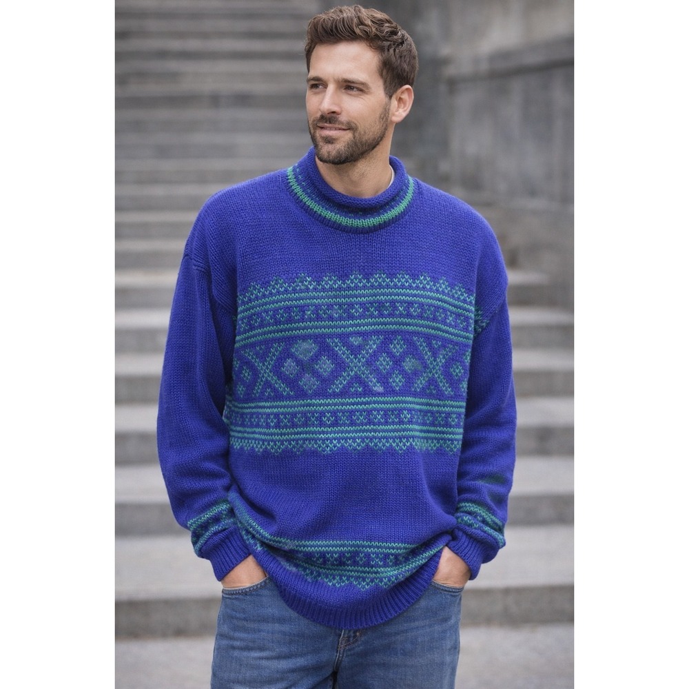 NWT Late 80's Early 90's Old Glory VTG Chunky Knit Crew Neck Sweater Men M Blue